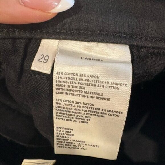 LIKE NEW- L'AGENCE High Rise Margot Skinny Jeans Black Ripped- Size 29 - Picture 7 of 9
